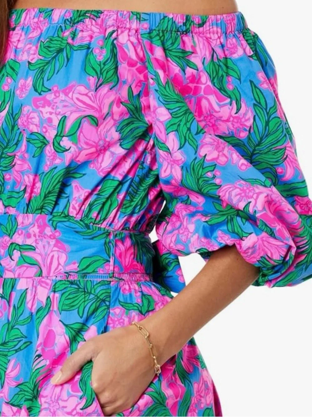 Lilly Pulitzer Shawnlee Pink & Blue Floral Off-Shoulder Maxi Dress - Picture 3 of 8
